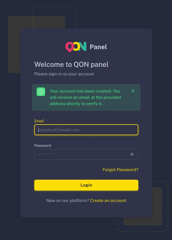 Quarticon - activate your personal account